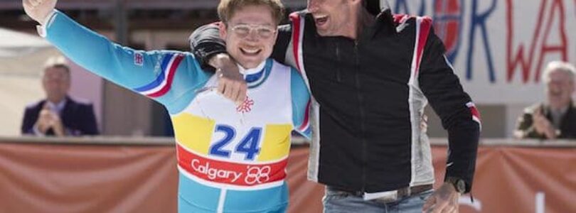 Taron Egerton and Hugh Jackman in Eddie the Eagle