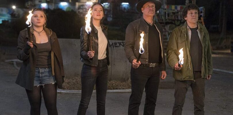 Abigail Breslin, Emma Stone, Woody Harrelson, and Jesse Eisenberg, in Zombieland: Double Tap