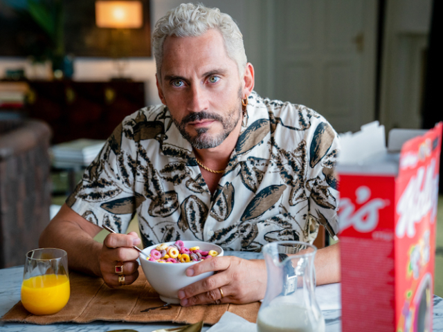 Paco Leon (“Lucas”) has an intense conversation over a bowl of cereal in <em>The Unbearable Weight of Massive Talent</em>. Photo Credit: Katalin Vermes/Lionsgate. The Unbearable Weight of Massive Talent