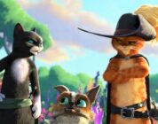 Antonio Banderas, Salma Hayek, and Harvey Guillén in "Puss in Boots: The Last Wish."