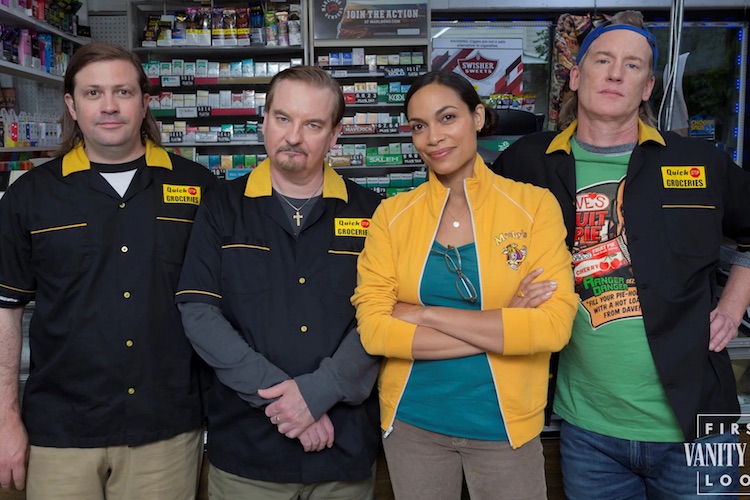 (From left) Trevor Fehrman, Brian O'Halloran, Rosario Dawson, and Jeff Anderson in "Clerks III."