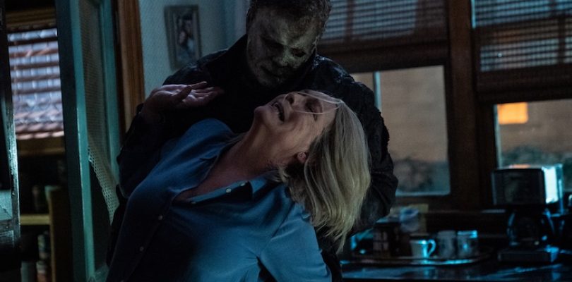 Michael Myers (aka "The Shape") and Jamie Lee Curtis (as Laurie Strode) in "Halloween Ends."