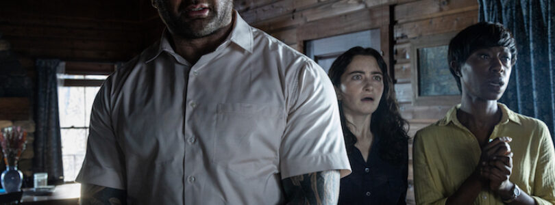 Nikki Amuka-Bird, Dave Bautista, and Abby Quinn in "Knock at the Cabin."