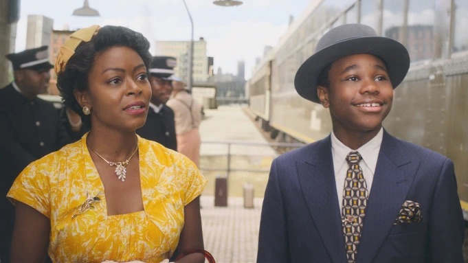 Danielle Deadwyler as Mamie Till-Mobley and Jalyn Hall as Emmett Till in "Till."