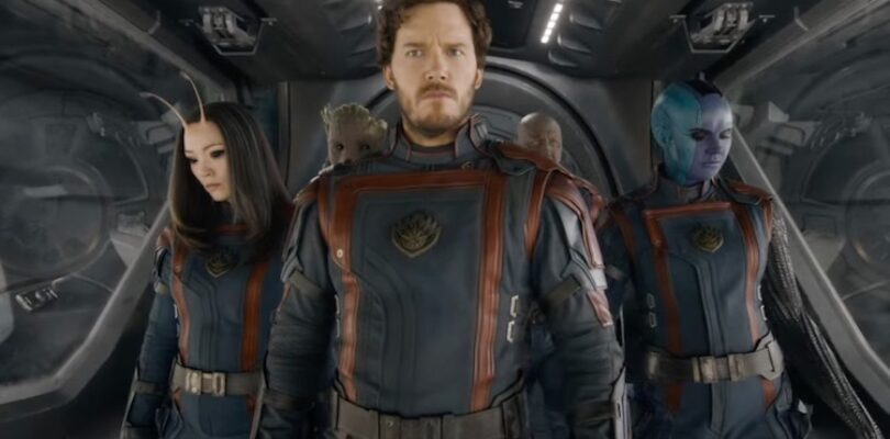 Vin Diesel, Chris Pratt, Dave Bautista, Karen Gillan, and Pom Klementieff in "Guardians of the Galaxy Vol. 3."