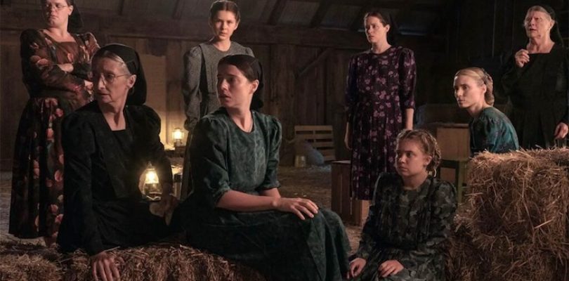 Rooney Mara, Claire Foy, and Jessie Buckley in "Women Talking."