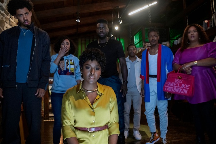 Jermaine Fowler, Sinqua Walls, Antoinette Robertson, Dewayne Perkins, Melvin Gregg, X Mayo, and Grace Byers in "The Blackening."