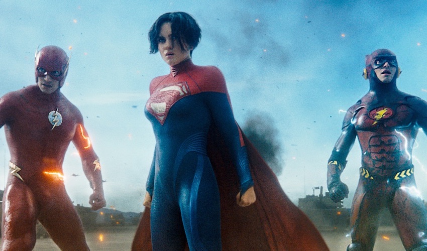 Ezra Miller and Sasha Calle in "The Flash."