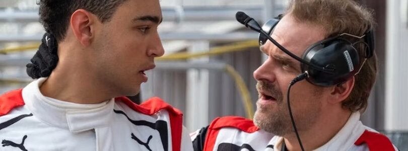 David Harbour (right) and Archie Madekwe in "Gran Turismo."