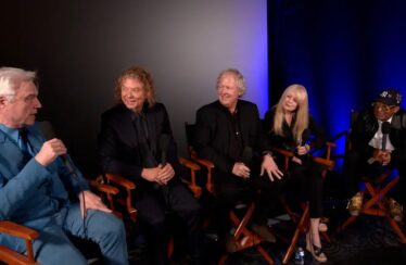 From left, David Byrne, Jerry Harrison, Chris Frantz and Tina Weymouth taking part in a conversation moderated by Spike Lee.