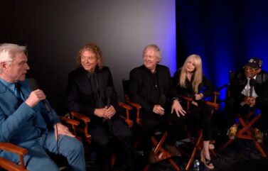 From left, David Byrne, Jerry Harrison, Chris Frantz and Tina Weymouth taking part in a conversation moderated by Spike Lee.