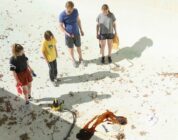Amélie Hoeferle (from left), Gavin Warren, Wyatt Russell, and Kerry Condon in "Night Swim," written and directed by Bryce McGuire.