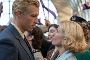 Callum Turner and Hadley Robinson in "The Boys in the Boat."