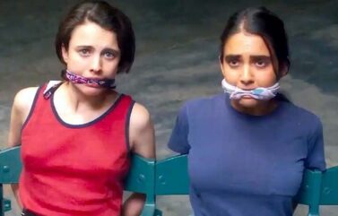 Margaret Qualley and Geraldine Viswanathan in "Drive-Away Dolls."
