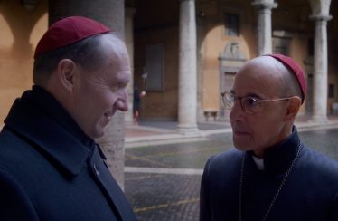 Ralph Fiennes (left) as Cardinal Lawrence and Stanley Tucci as Cardinal Bellini in director Edward Berger's “Conclave,” a Focus Features release.