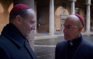 Ralph Fiennes (left) as Cardinal Lawrence and Stanley Tucci as Cardinal Bellini in director Edward Berger's “Conclave,” a Focus Features release.