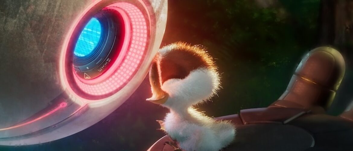 Boone Storm, Lupita Nyong'o, and Kit Connor in “The Wild Robot.”