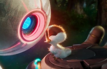 Boone Storm, Lupita Nyong'o, and Kit Connor in “The Wild Robot.”