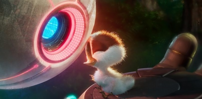 Boone Storm, Lupita Nyong'o, and Kit Connor in “The Wild Robot.”