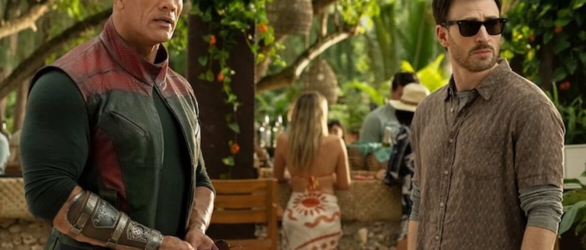 Chris Evans and Dwayne Johnson in “Red One.”