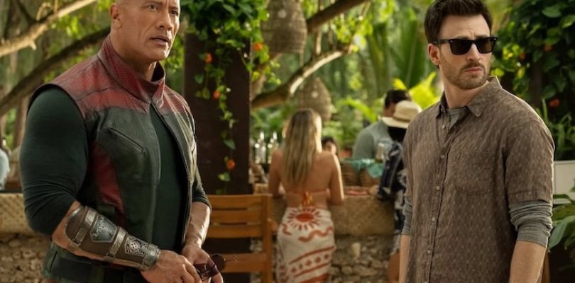 Chris Evans and Dwayne Johnson in “Red One.”