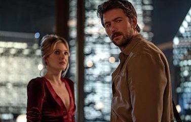 Meghann Fahy and Brandon Sklenar in “Drop.”