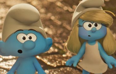 James Corden and Rihanna in “Smurfs.”