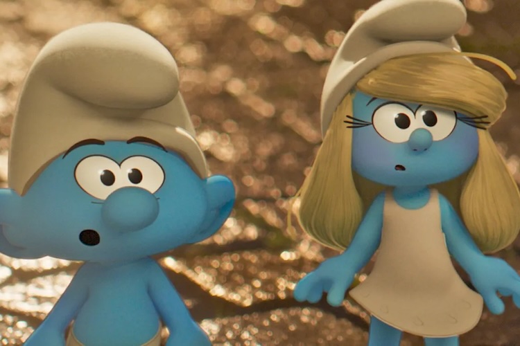 James Corden and Rihanna in “Smurfs.”