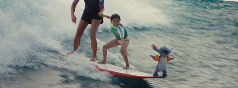 Stitch, Maia Kealoha, Nani, and Sydney Agudong in “Lilo & Stitch.”