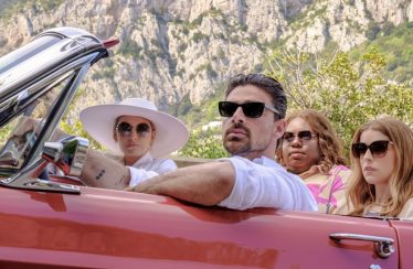 Anna Kendrick, Blake Lively, Alex Newell, and Michele Morrone in “Another Simple Favor.”