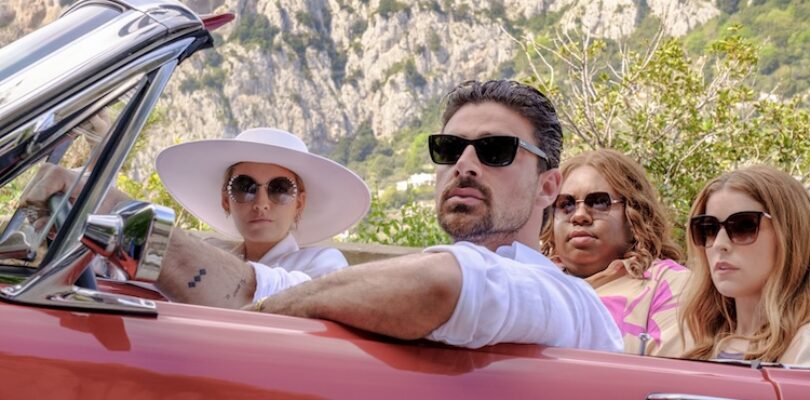 Anna Kendrick, Blake Lively, Alex Newell, and Michele Morrone in “Another Simple Favor.”