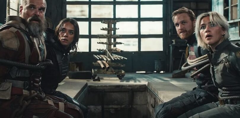 David Harbour, Hannah John-Kamen, Wyatt Russell, and Florence Pugh in “Thunderbolts*.”
