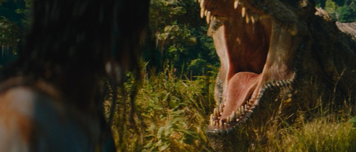 Luna Blaise and the T-Rex in “Jurassic World Rebirth,” directed by Gareth Edwards.