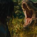 Luna Blaise and the T-Rex in “Jurassic World Rebirth,” directed by Gareth Edwards.
