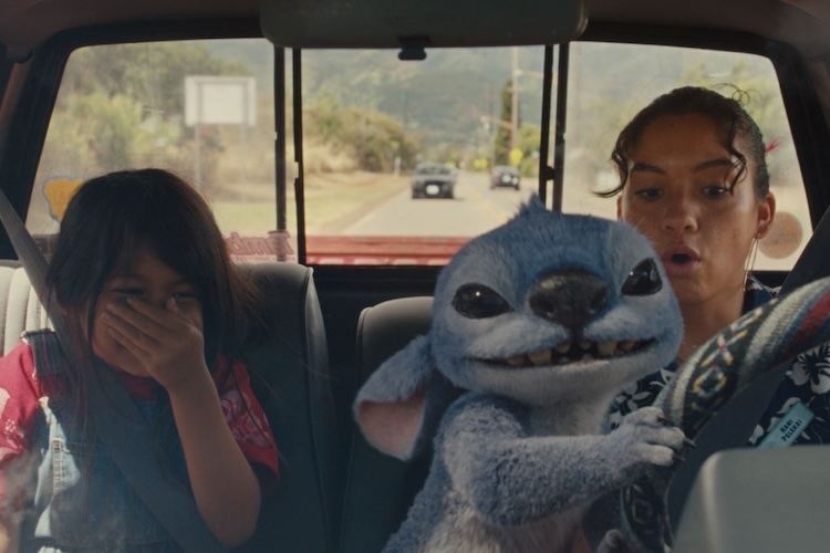 Maia Kealoha (from left) as Lilo, Stitch, and Sydney Agudong as Nani in Disney’s live-action “Lilo & Stitch.”