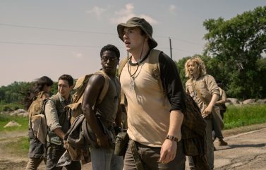 Parker, Joshua Odjick, Cooper Hoffman, Charlie Plummer, Jordan Gonzalez, and David Jonsson in “The Long Walk.”