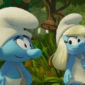 No Name (James Corden) and Smurfette (Rihanna) in Smurfs from Paramount Animation.