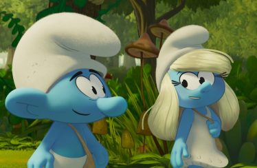 No Name (James Corden) and Smurfette (Rihanna) in Smurfs from Paramount Animation.
