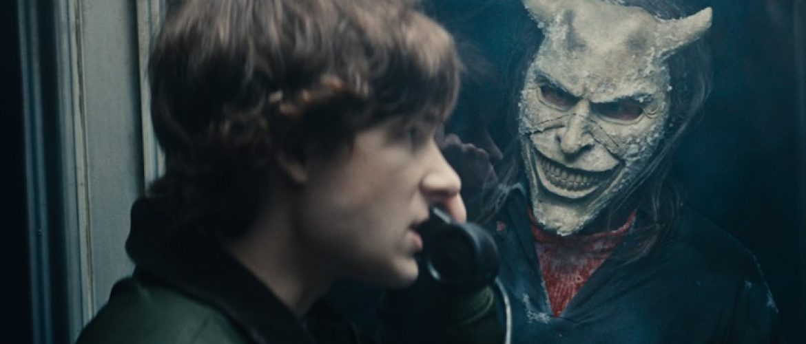 Finn (Mason Thames) and The Grabber (Ethan Hawke) in “Black Phone 2,” written and directed by Scott Derrickson.