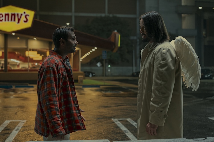 Aziz Ansari as Arj and Keanu Reeves as Gabriel in “Good Fortune.”