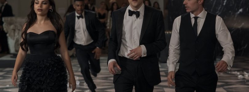 Ariana Greenblatt as June, Jesse Eisenberg as Daniel Atlas, and Dave Franco as Jack Wilder in “Now You See Me: Now You Don’t.”